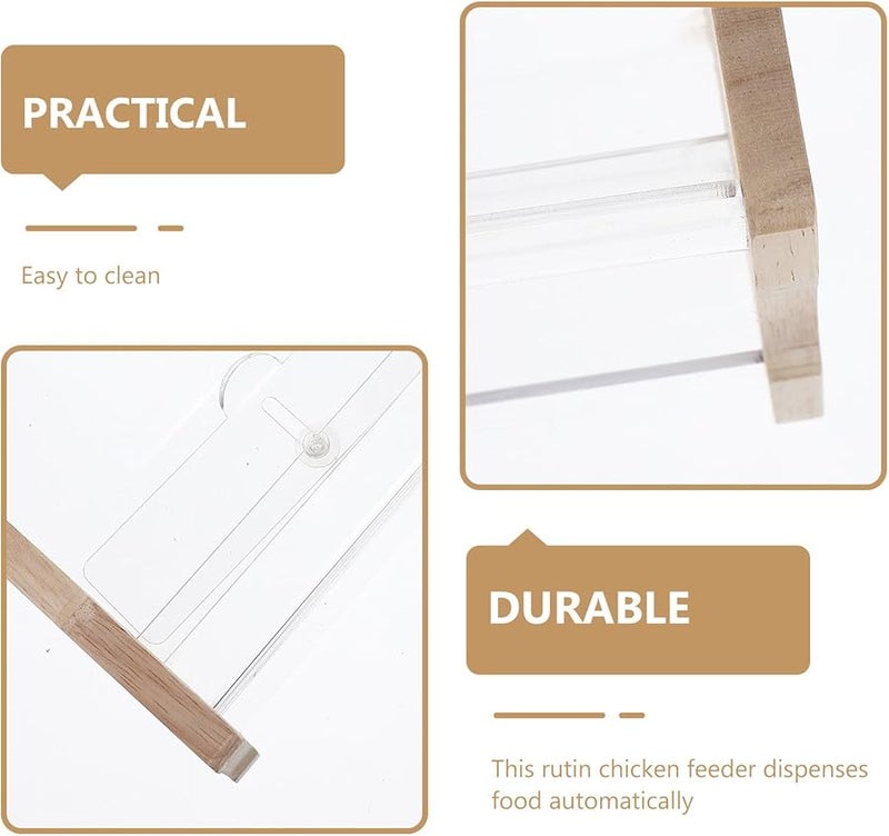 Automatic Acrylic Chicken Feeder with Wooden Base Gravity Poultry Bird Cage Farm - Image 5